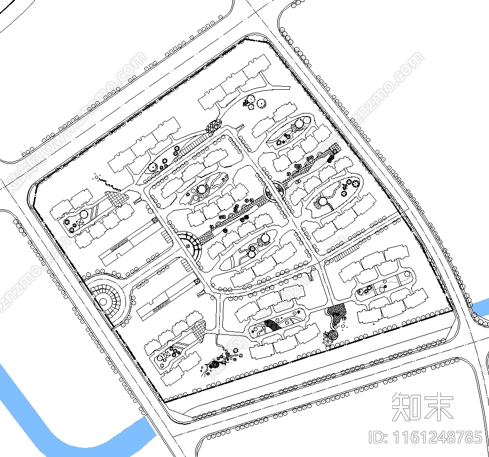 居住区景观平面图cad施工图下载【ID:1161248785】