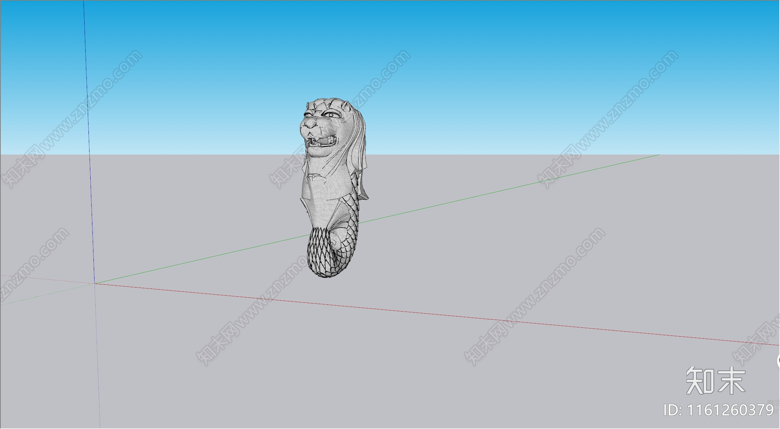 中式鱼尾狮装饰雕塑喷泉SU模型下载【ID:1161260379】