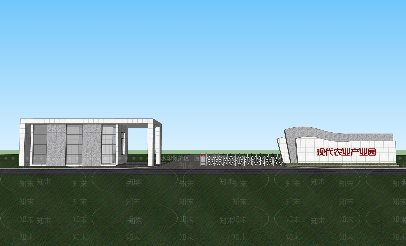 现代园区入口大门SU模型下载【ID:1161267518】