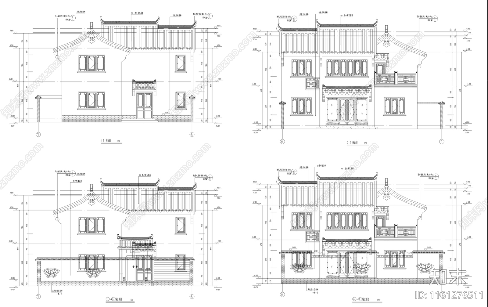 新中式自建别墅平立面图纸及建筑设计材料说明cad施工图下载【ID:1161276511】