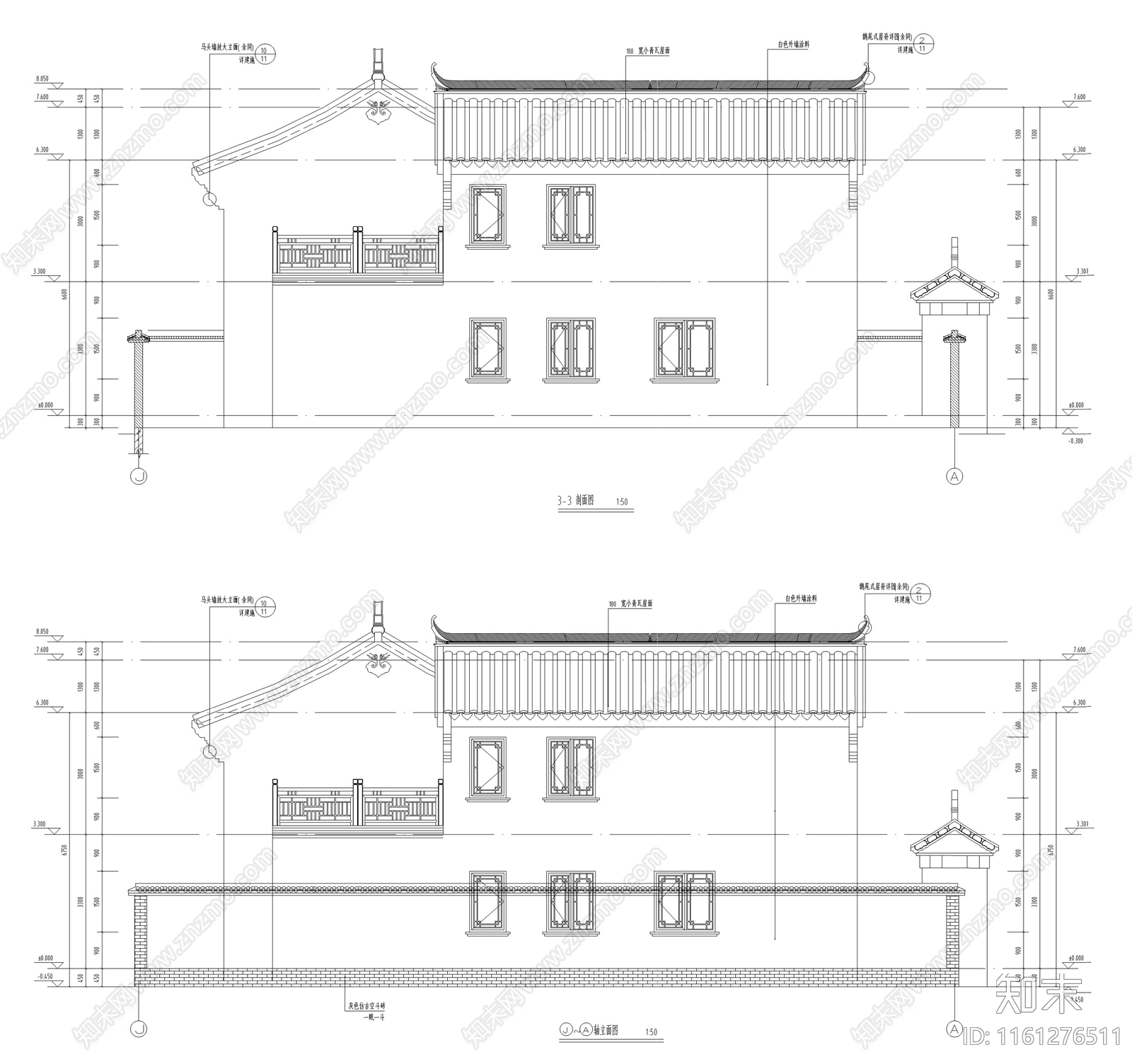 新中式自建别墅平立面图纸及建筑设计材料说明cad施工图下载【ID:1161276511】