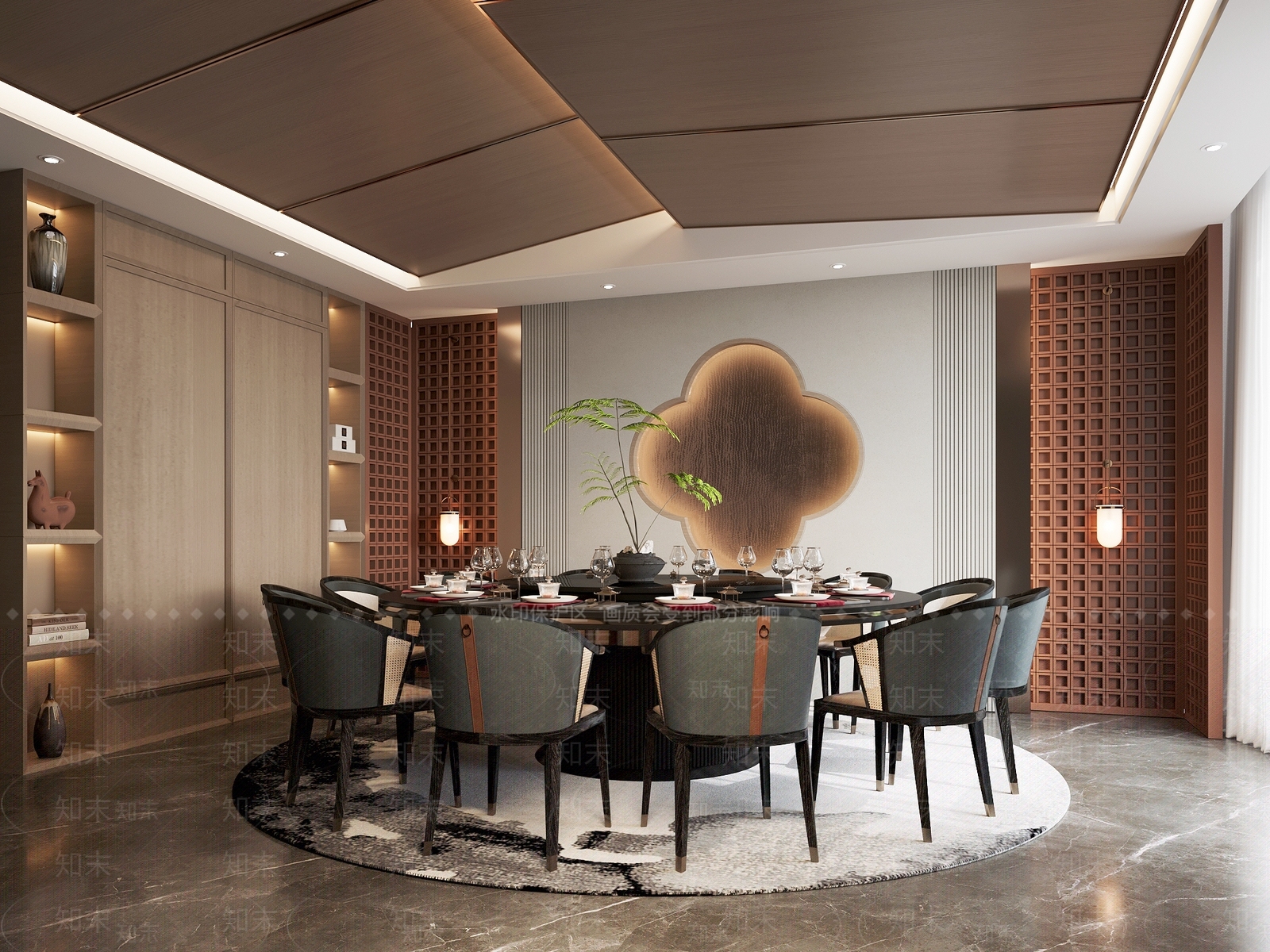 新中式酒店餐厅包厢SU模型下载【ID:1161288117】