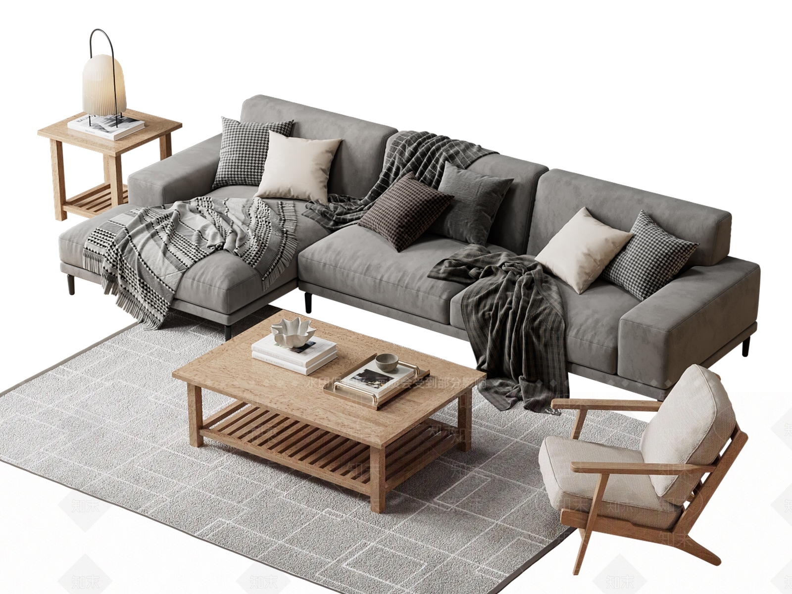 北欧简约小户型沙发茶几组合3D模型下载【ID:1161289660】