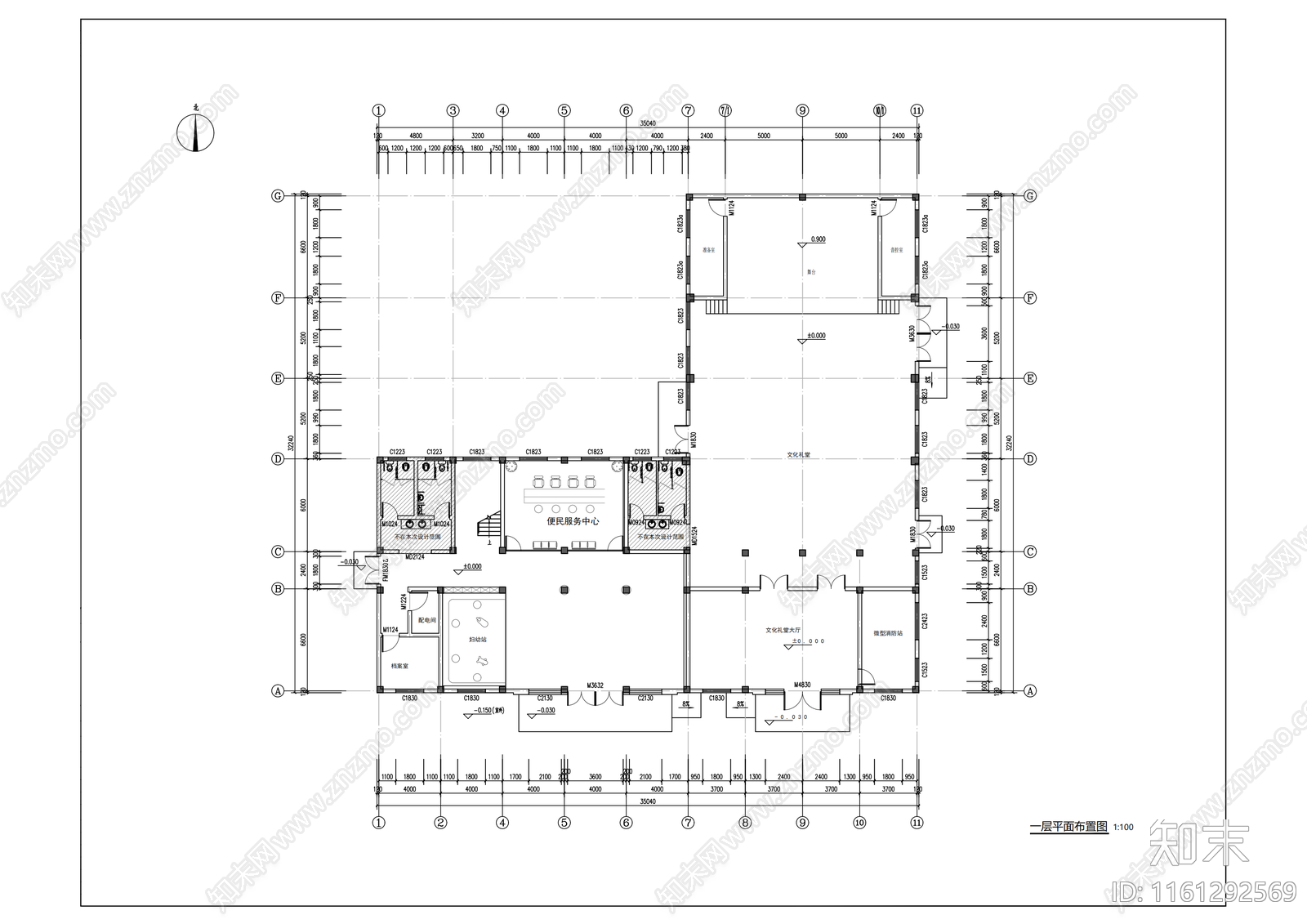 村委大楼装修cad施工图下载【ID:1161292569】