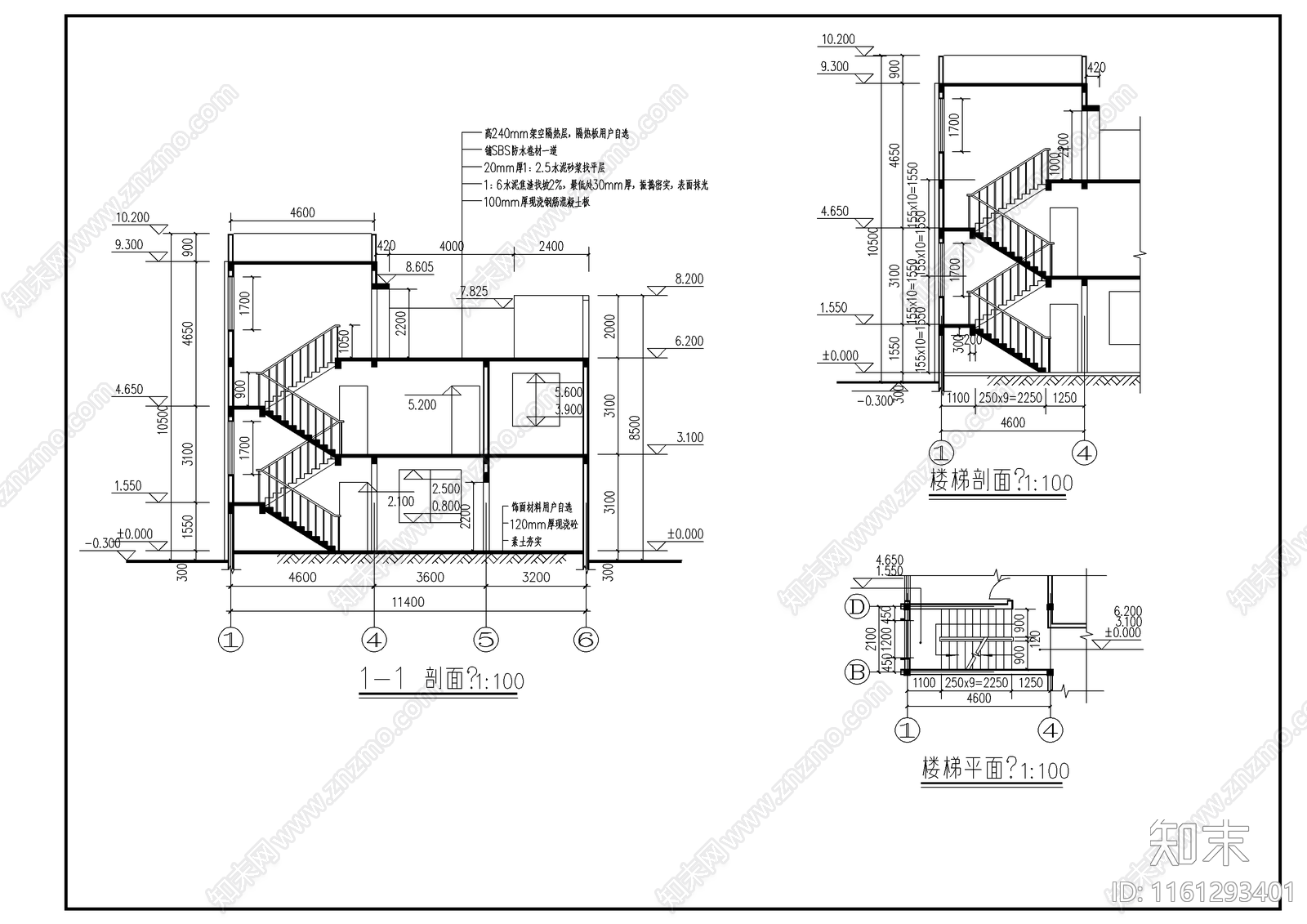 别墅结构建筑设计cad施工图下载【ID:1161293401】