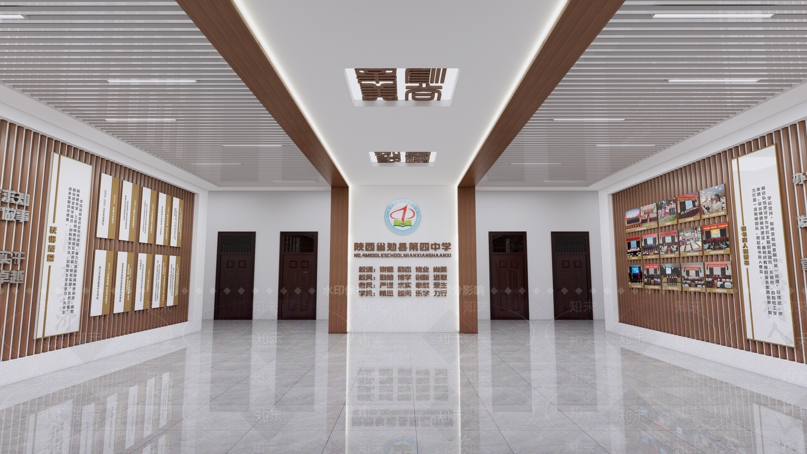 现代学校大厅文化建设SU模型下载【ID:1161296202】