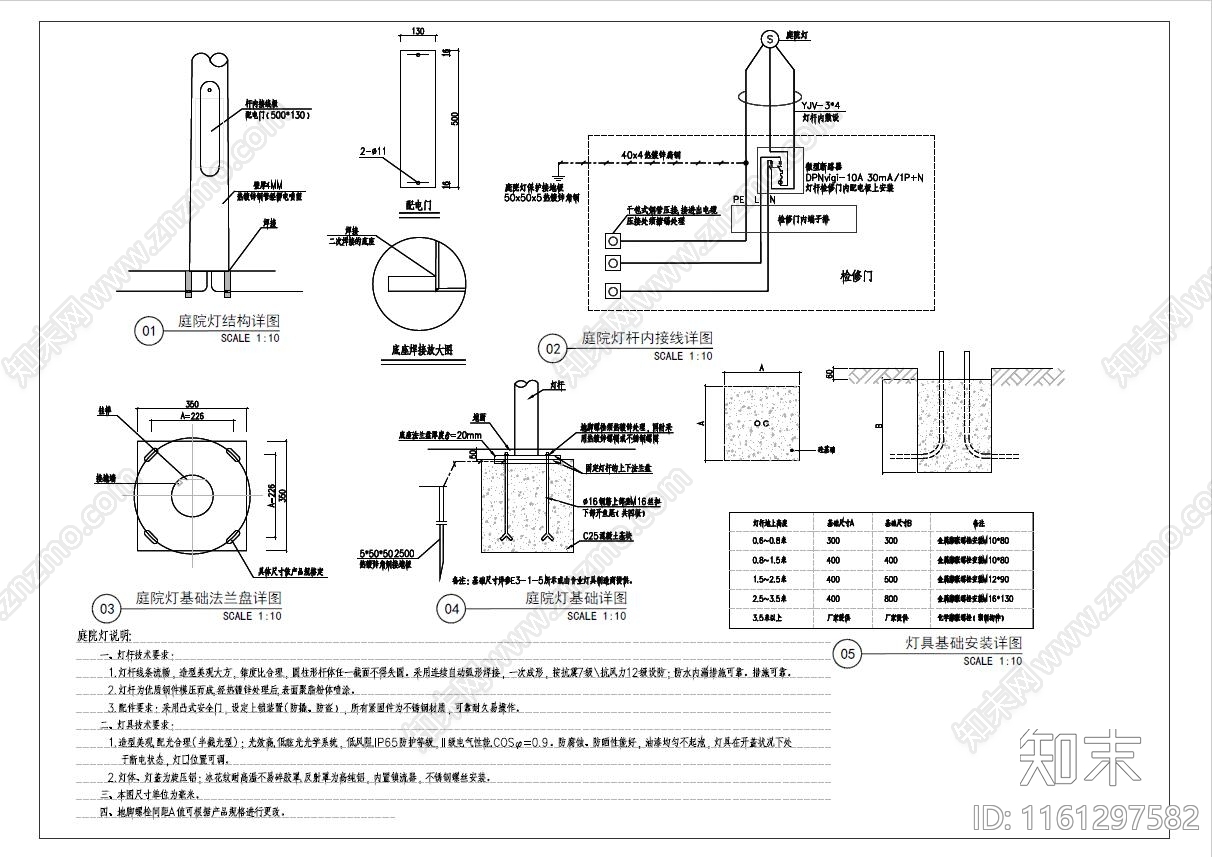 景观灯安装通用图cad施工图下载【ID:1161297582】