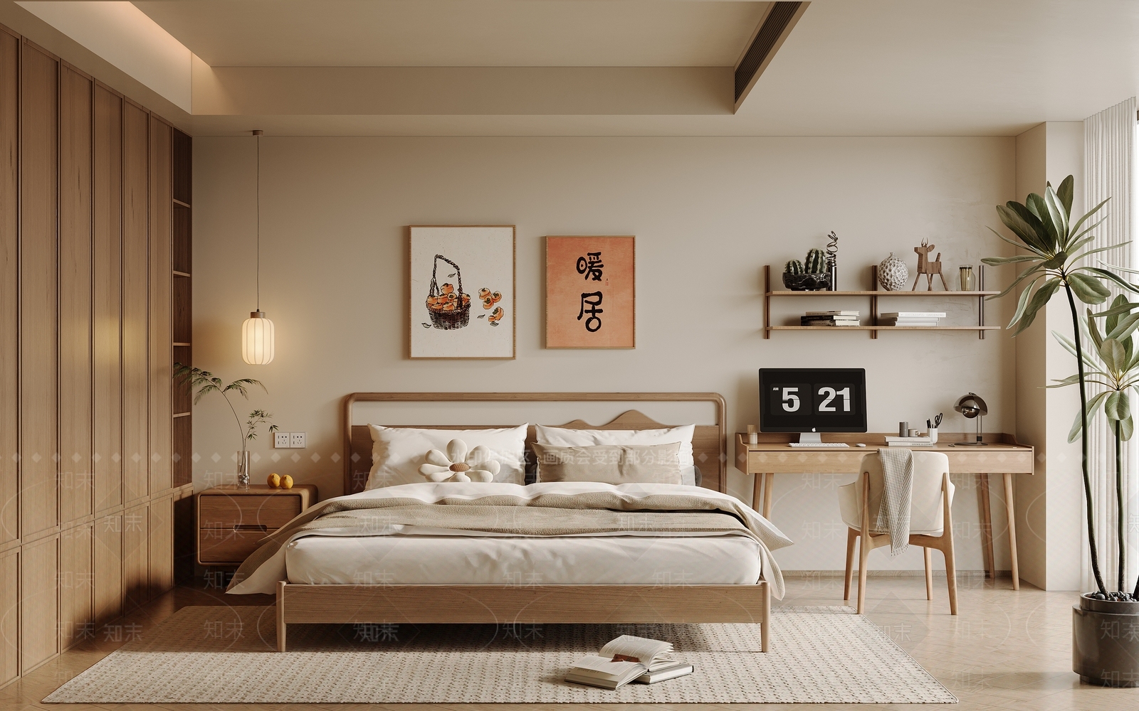 北欧原木风家居卧室SU模型下载【ID:1161304472】_知末su模型网