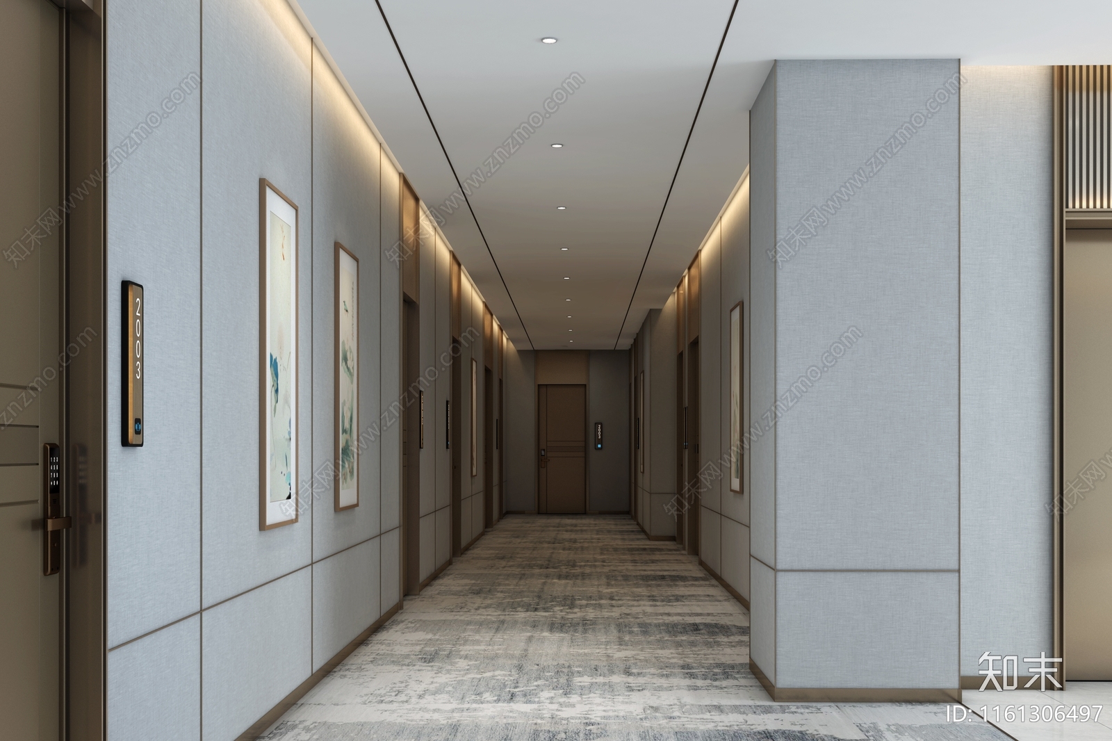 现代轻奢酒店过道3D模型下载【ID:1161306497】_知末3d模型网