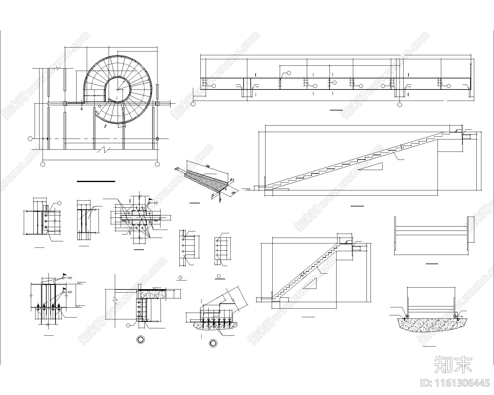 4套旋转楼梯大样cad施工图下载【ID:1161306445】