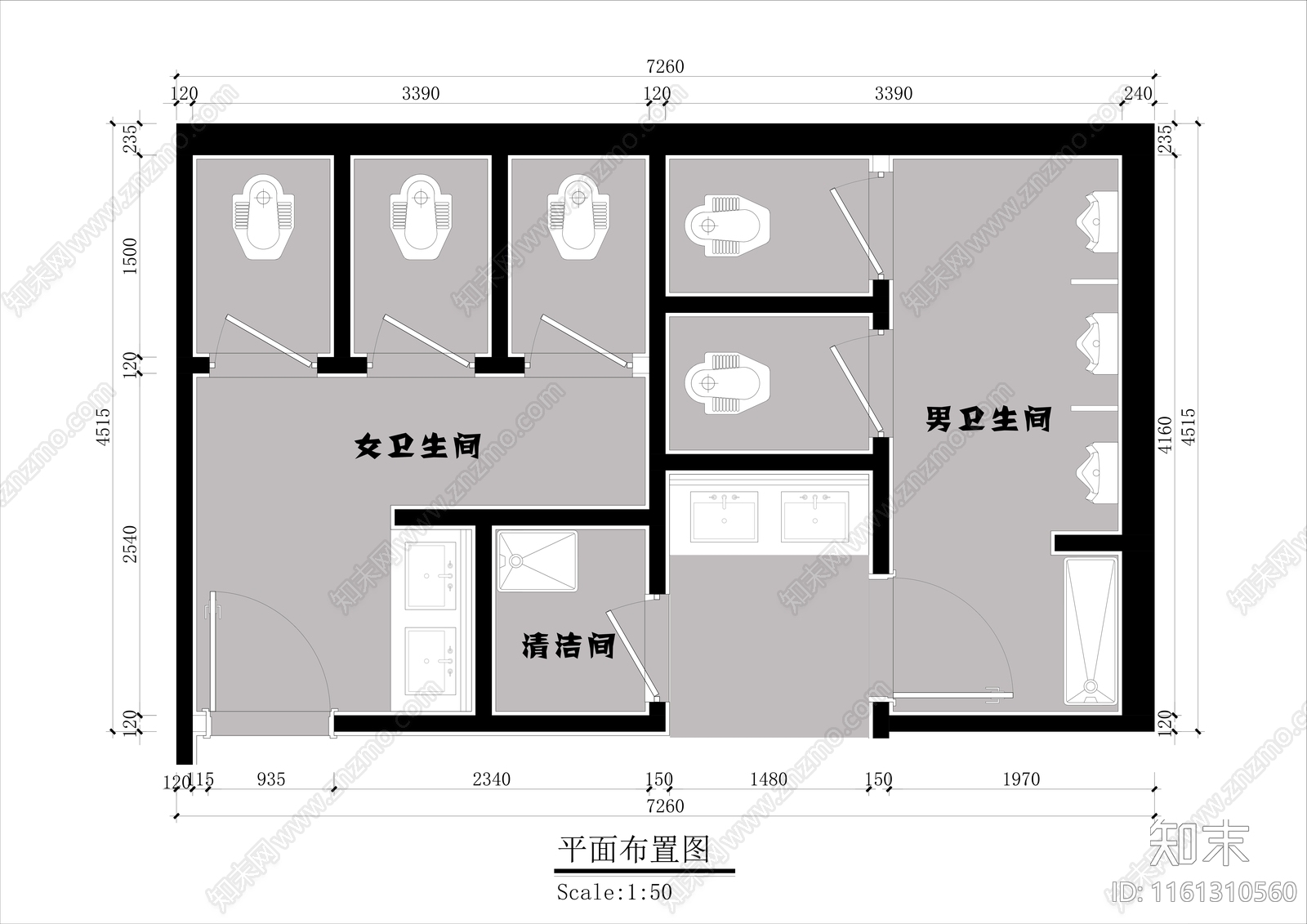 公共卫生间平面图施工图下载【ID:1161310560】