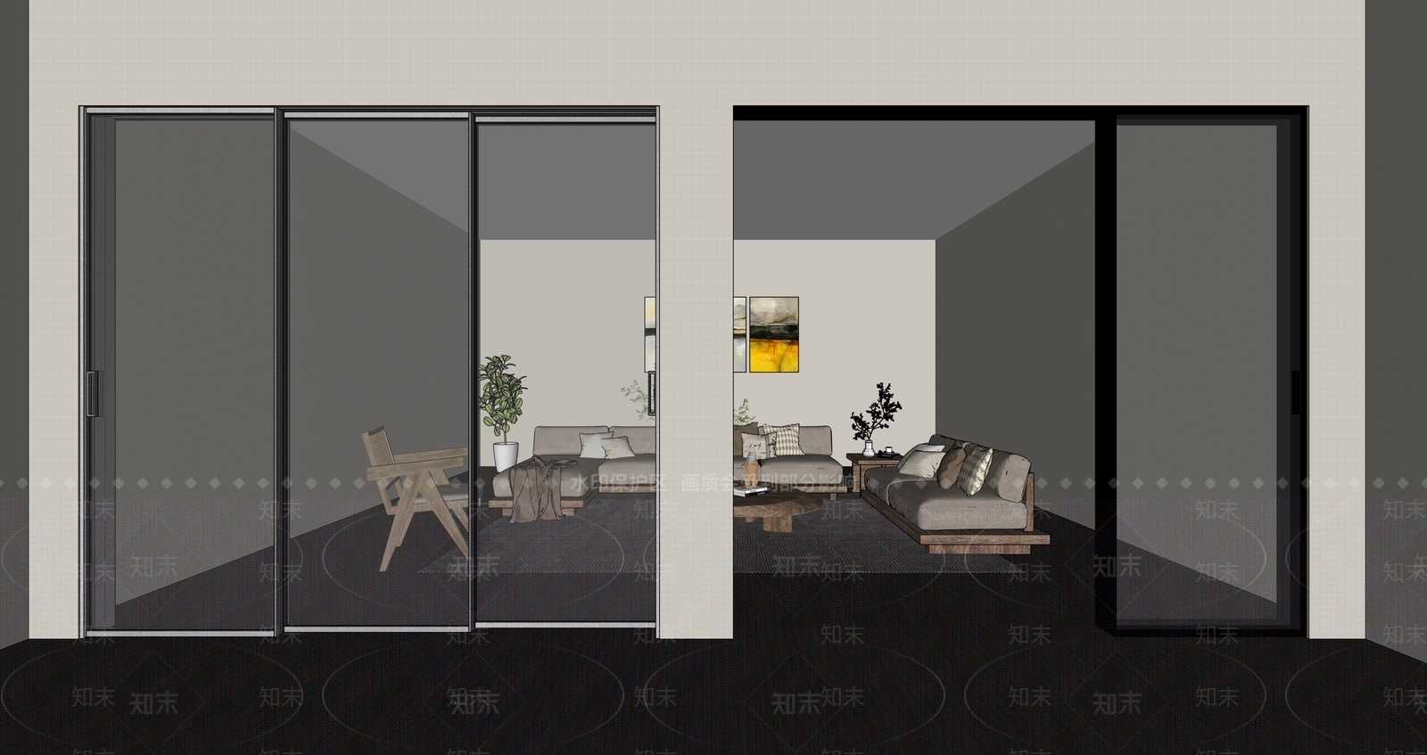 现代水晶玻璃推拉门SU模型下载【ID:1161312199】
