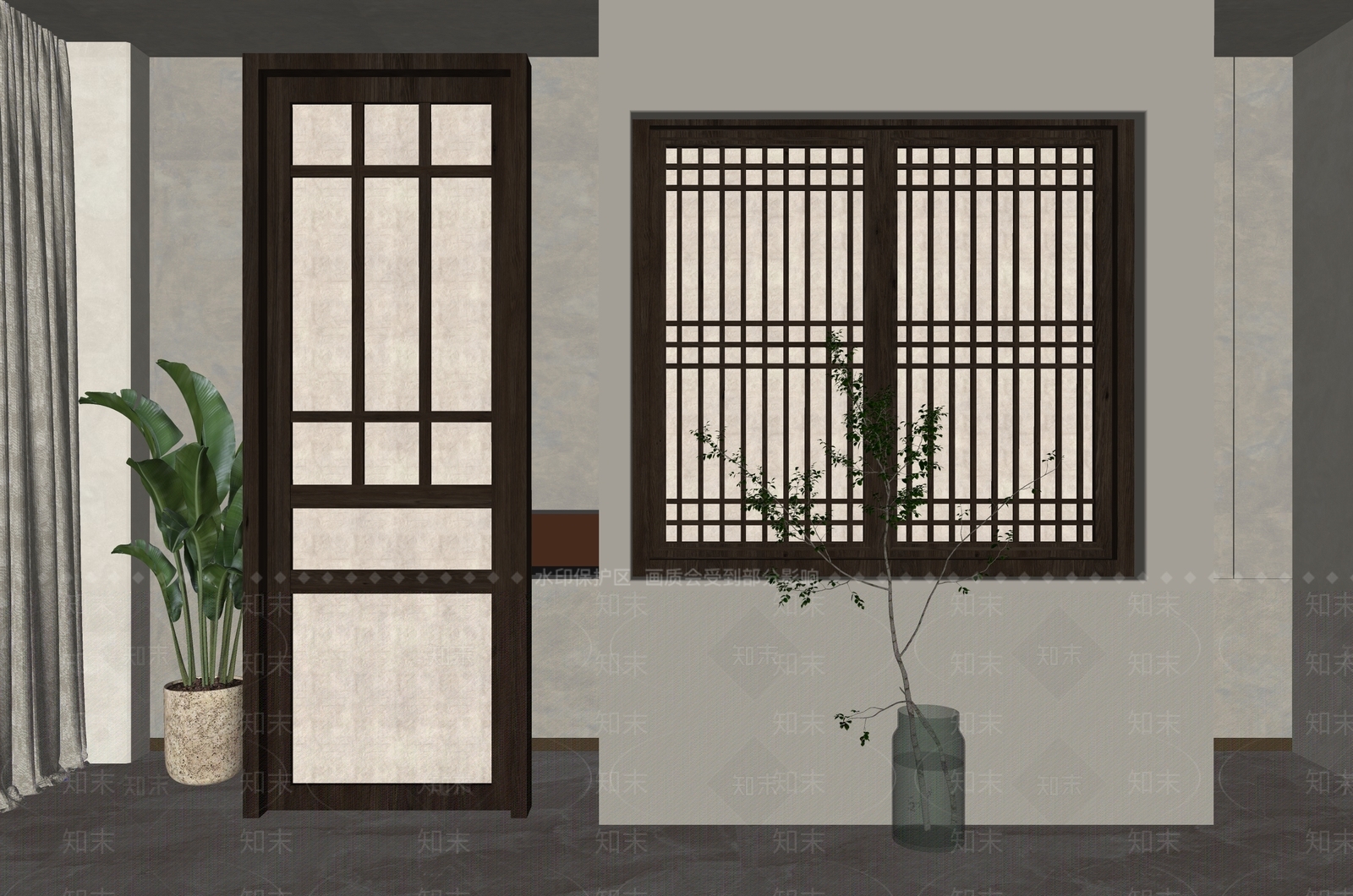 新中式门窗组合SU模型下载【ID:1161315749】