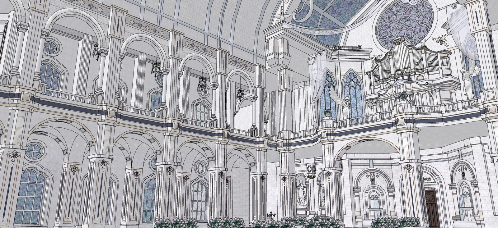 欧式教堂内部SU模型下载【ID:1161316000】