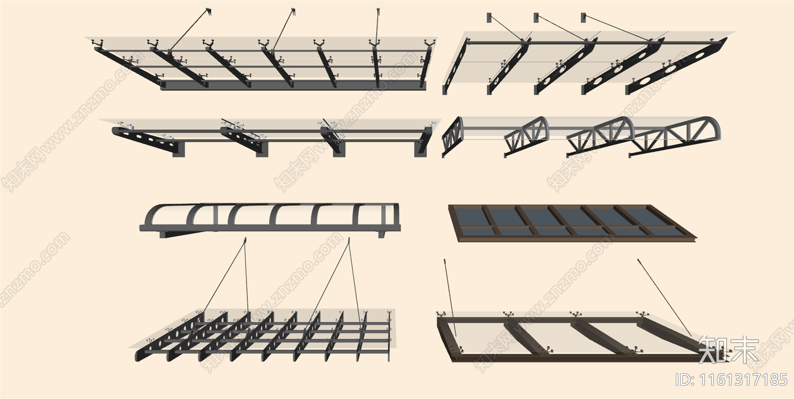 现代钢结构雨棚SU模型下载【ID:1161317185】