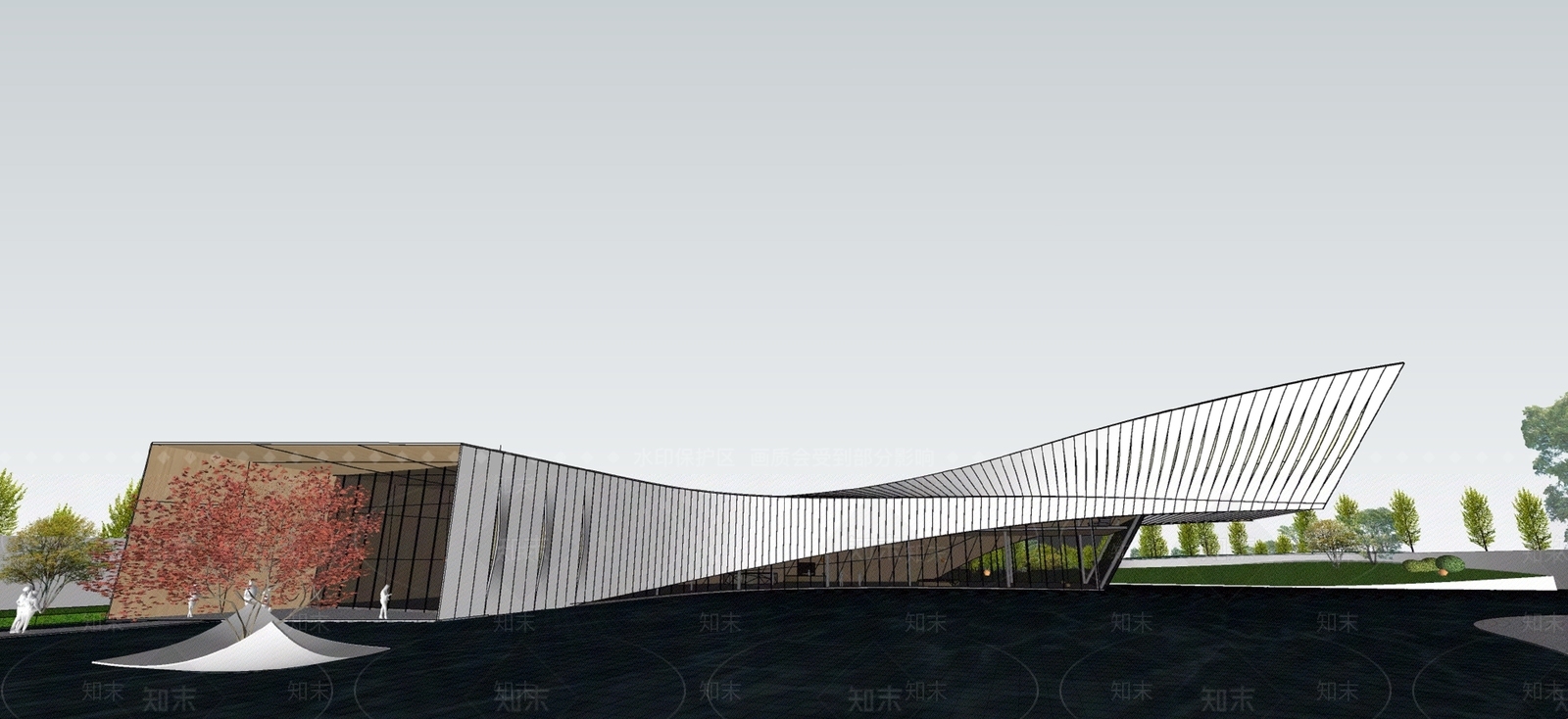 现代展览馆建筑SU模型下载【ID:1161319336】