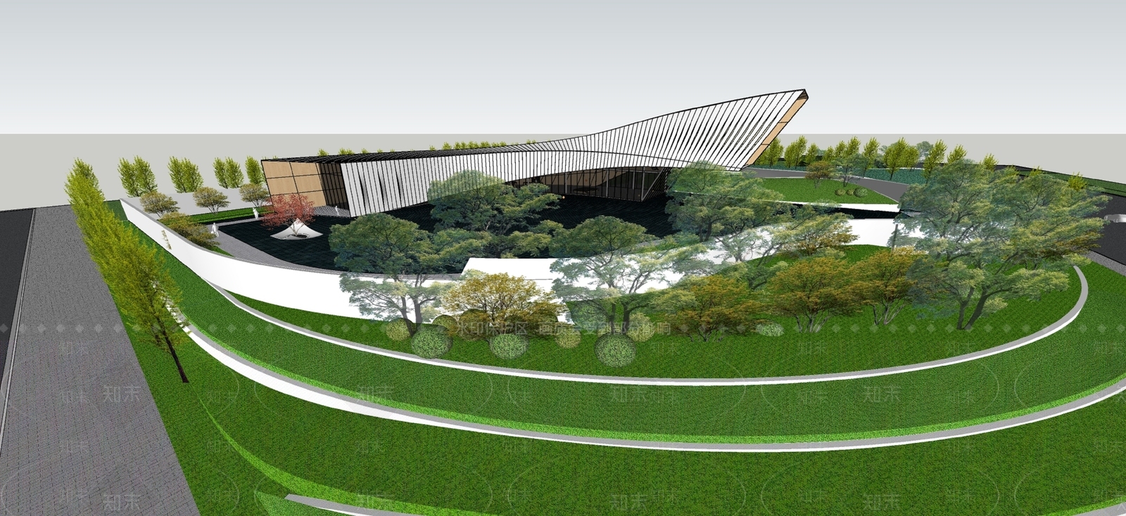 现代展览馆建筑SU模型下载【ID:1161319336】