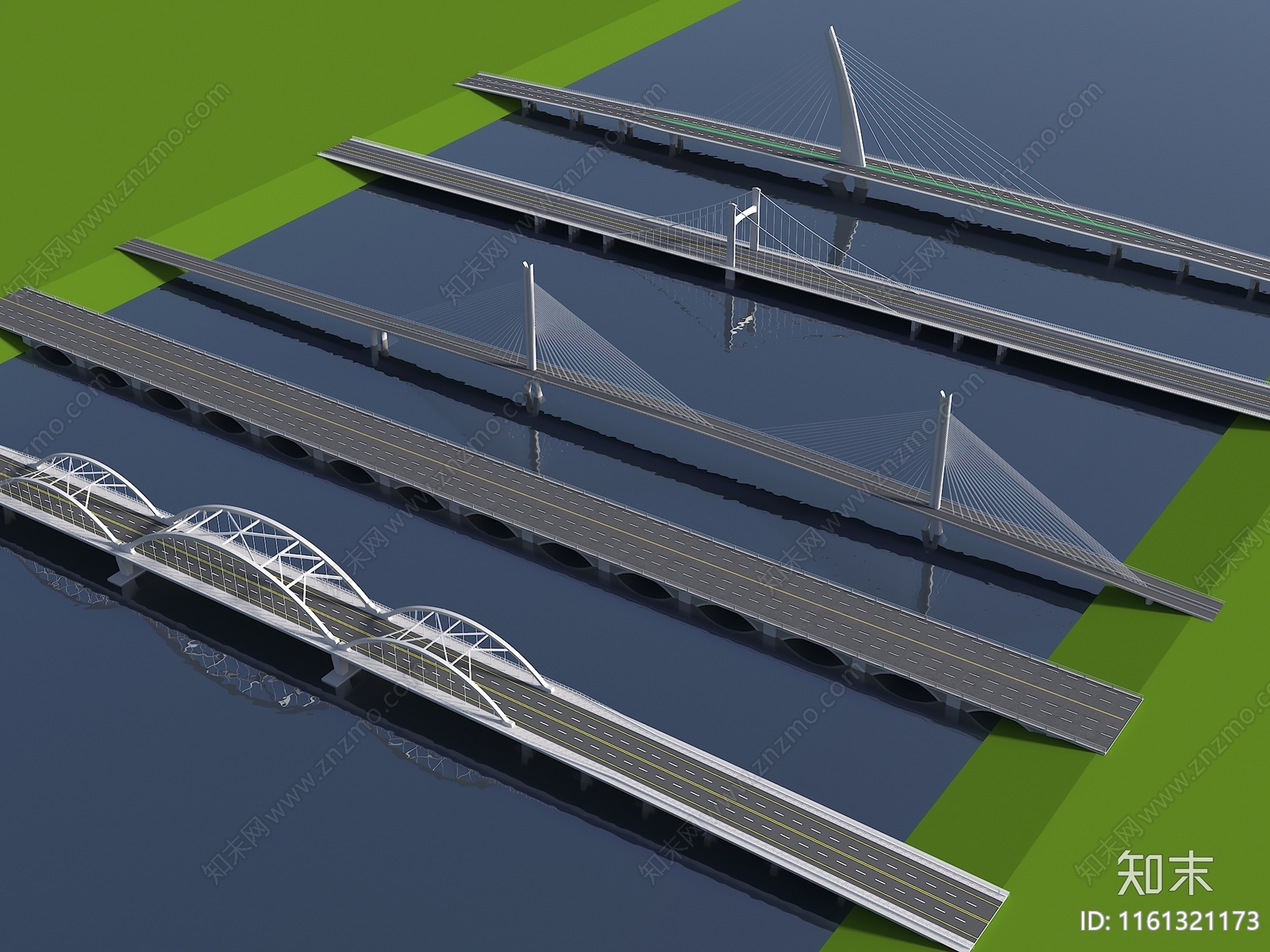 现代跨江大桥3D模型下载【ID:1161321173】