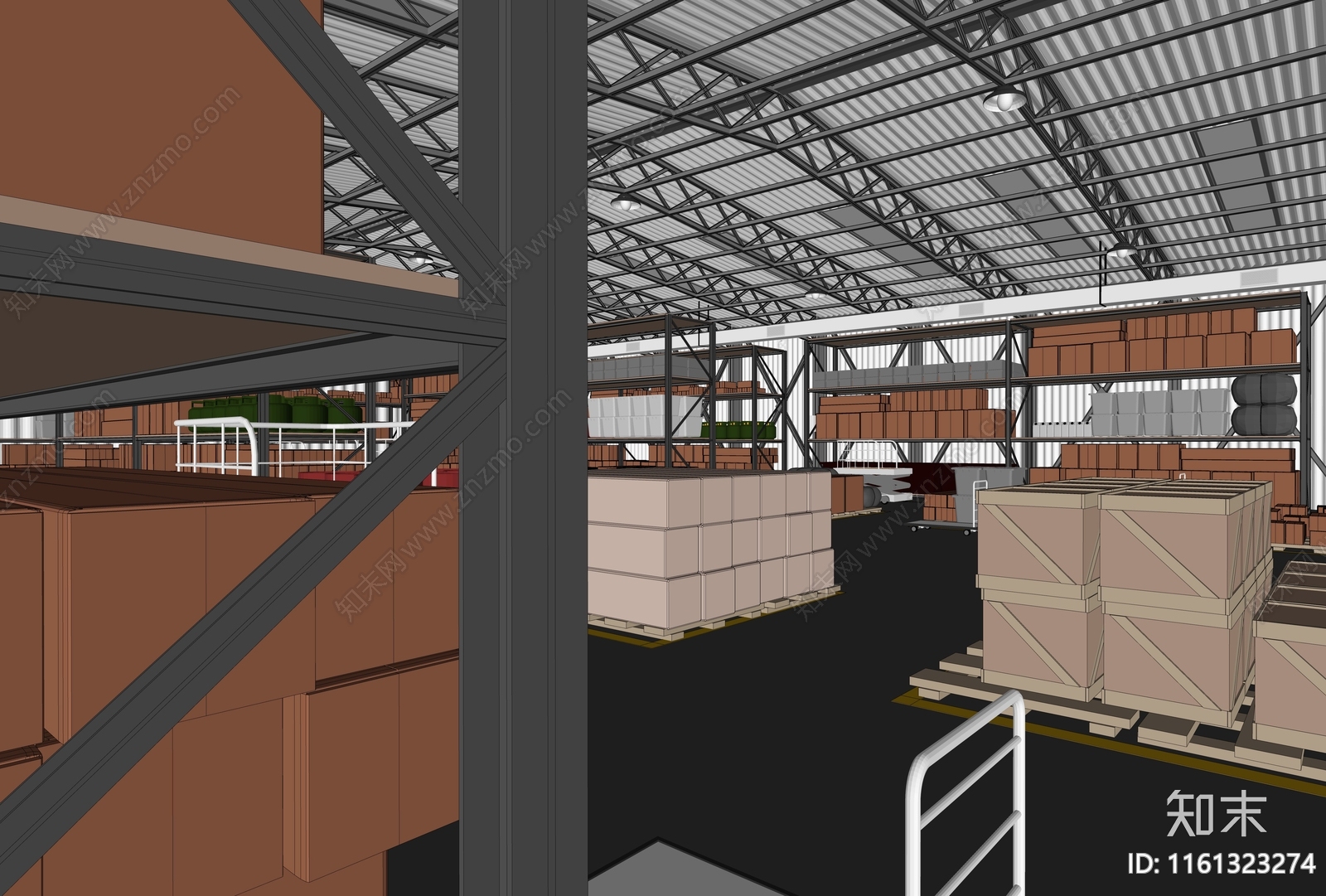 现代钢结构仓库厂房建筑SU模型下载【ID:1161323274】