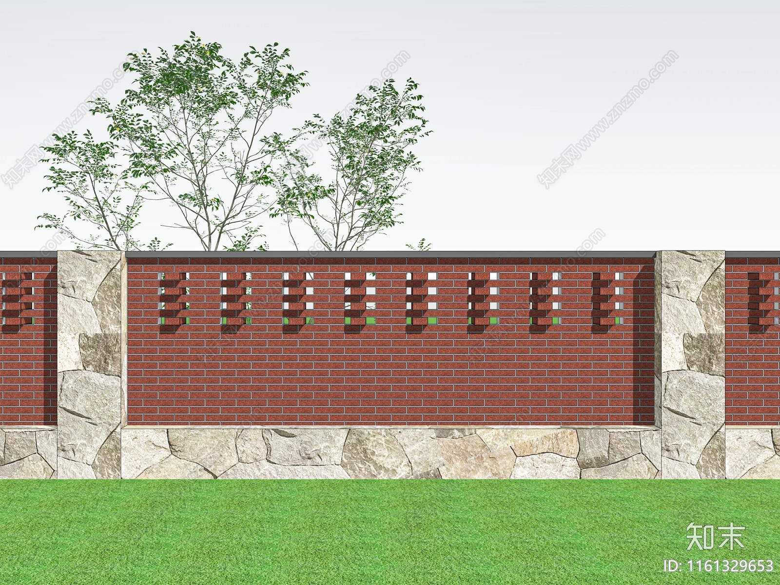 现代镂空红砖墙SU模型下载【ID:1161329653】