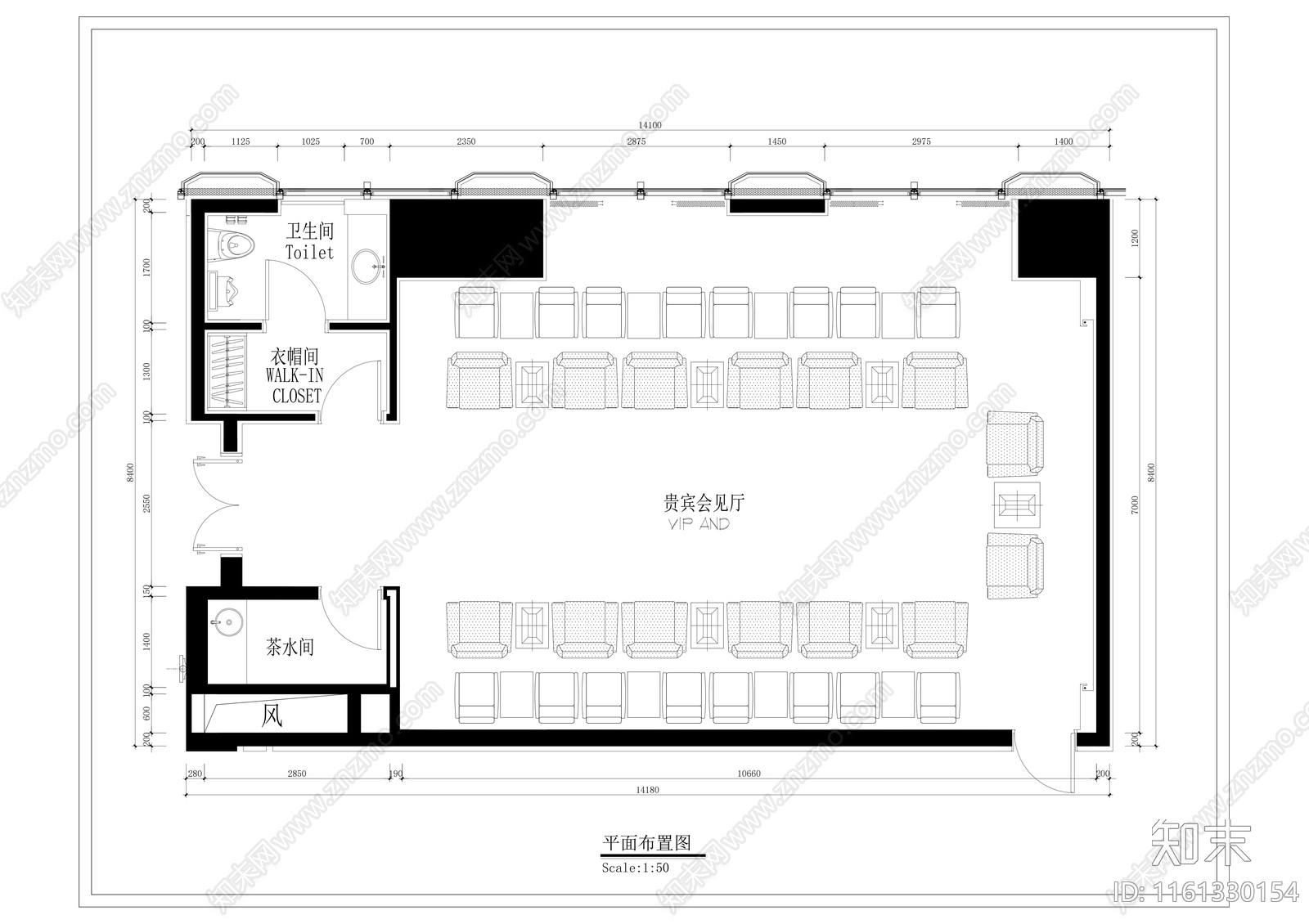 贵宾会客厅平面图01施工图下载【ID:1161330154】