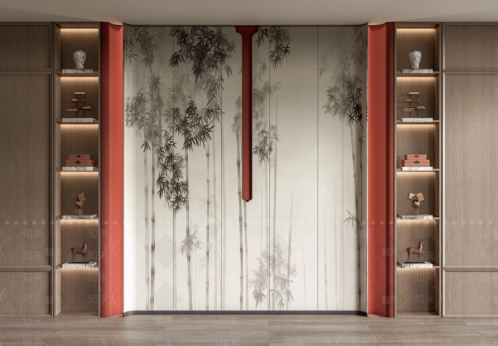 新中式软包硬包背景墙3D模型下载【ID:1161335556】