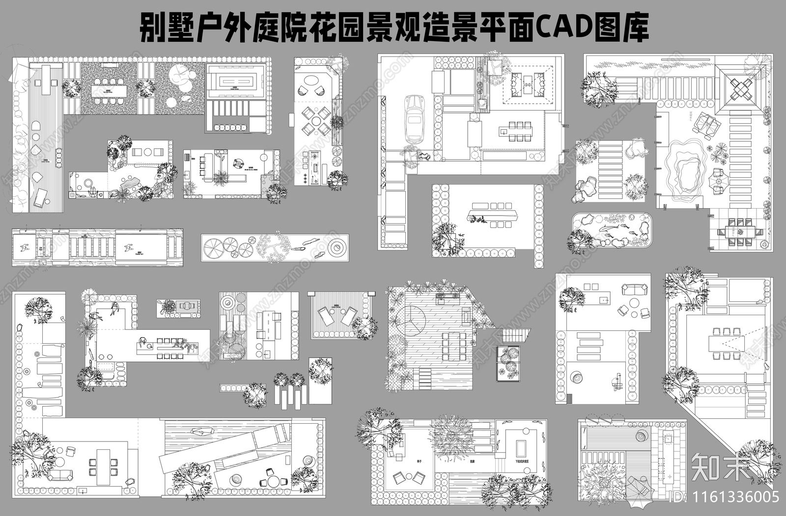 别墅户外庭院花园景观造景平面图库施工图下载【ID:1161336005】