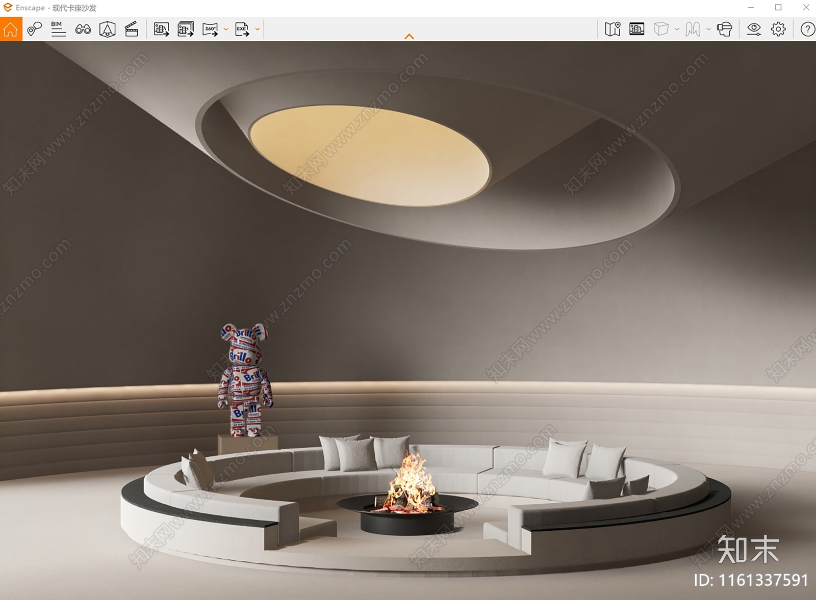 现代圆形下沉卡座沙发SU模型下载【ID:1161337591】