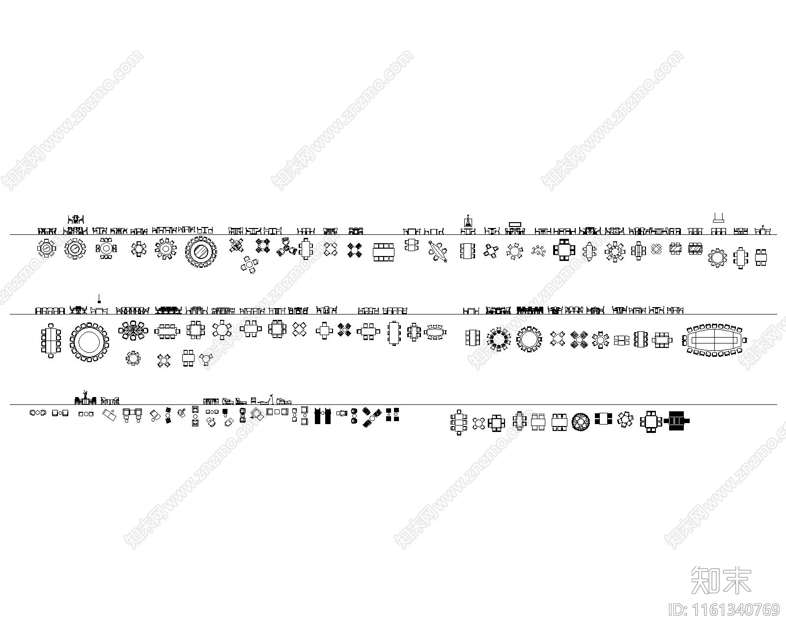 餐桌平立面图库施工图下载【ID:1161340769】
