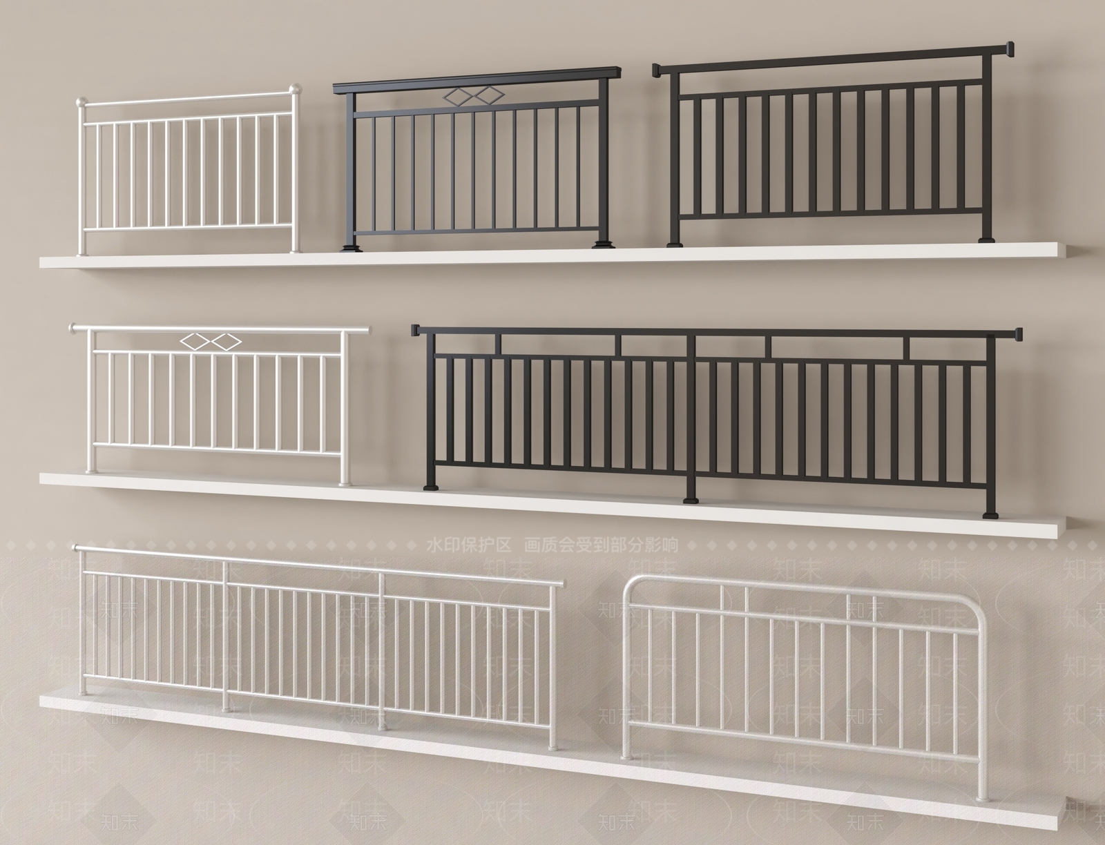 现代铁艺栏杆3D模型下载【ID:1161341823】