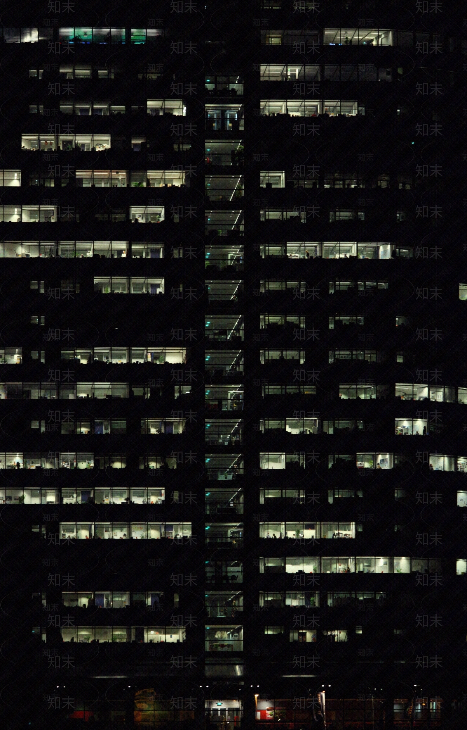 办公楼公寓楼家具夜景内透橱窗外立面贴图下载【ID:1161343912】