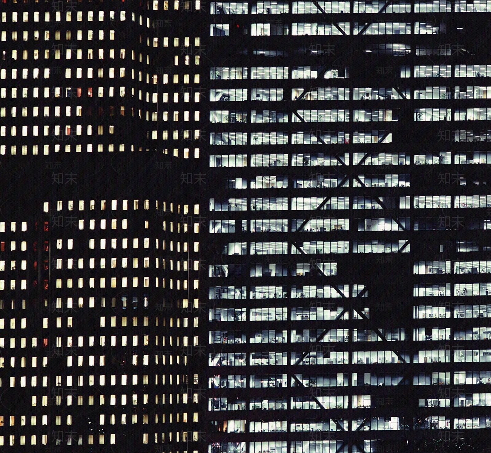 办公楼公寓楼家具夜景内透橱窗外立面贴图下载【ID:1161343955】