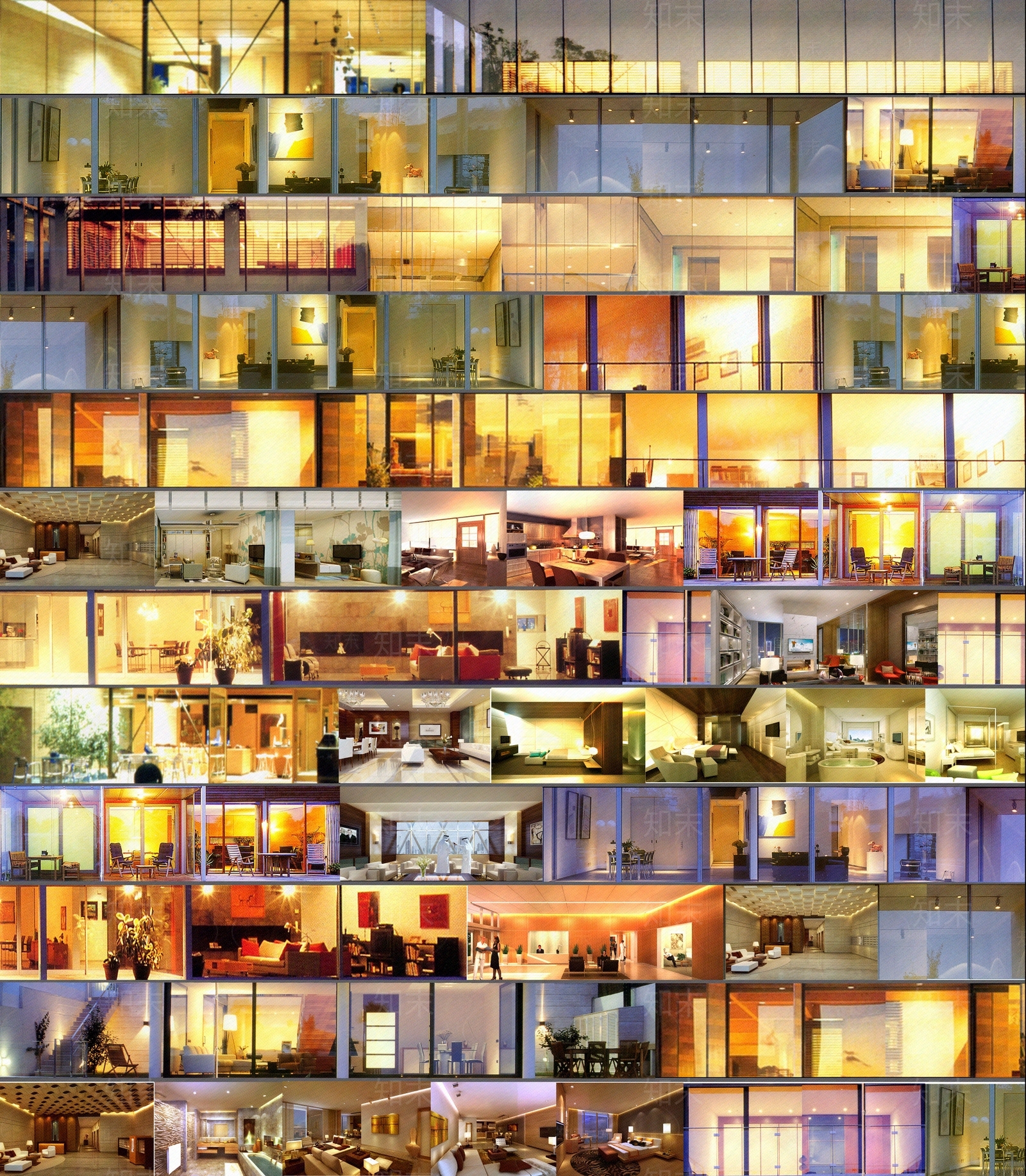 办公楼公寓楼家居夜景内透橱窗外立面贴图下载【ID:1161344079】