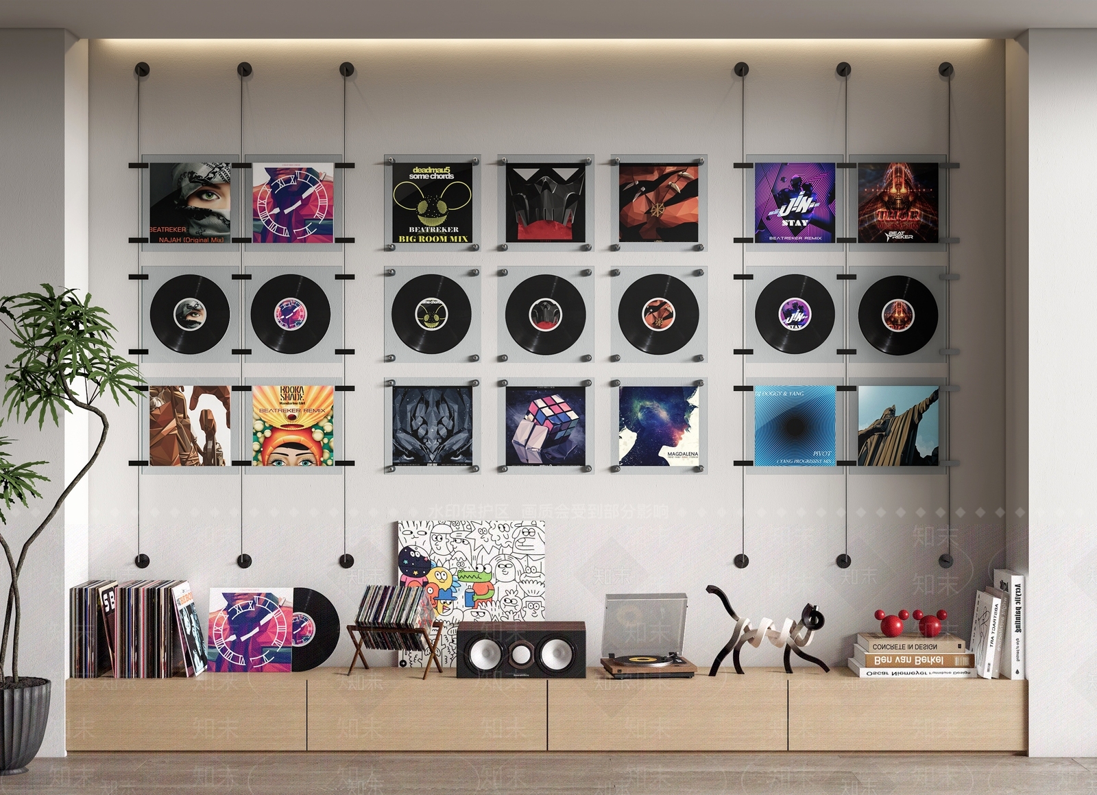 现代唱片墙饰挂件3D模型下载【ID:1161345501】