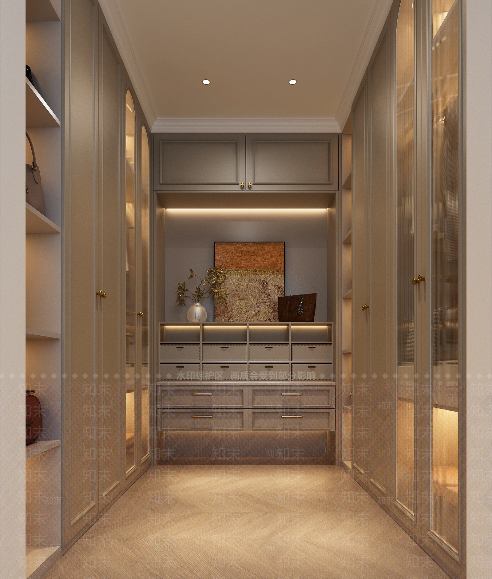 法式奶油风衣帽间3D模型下载【ID:1161350178】