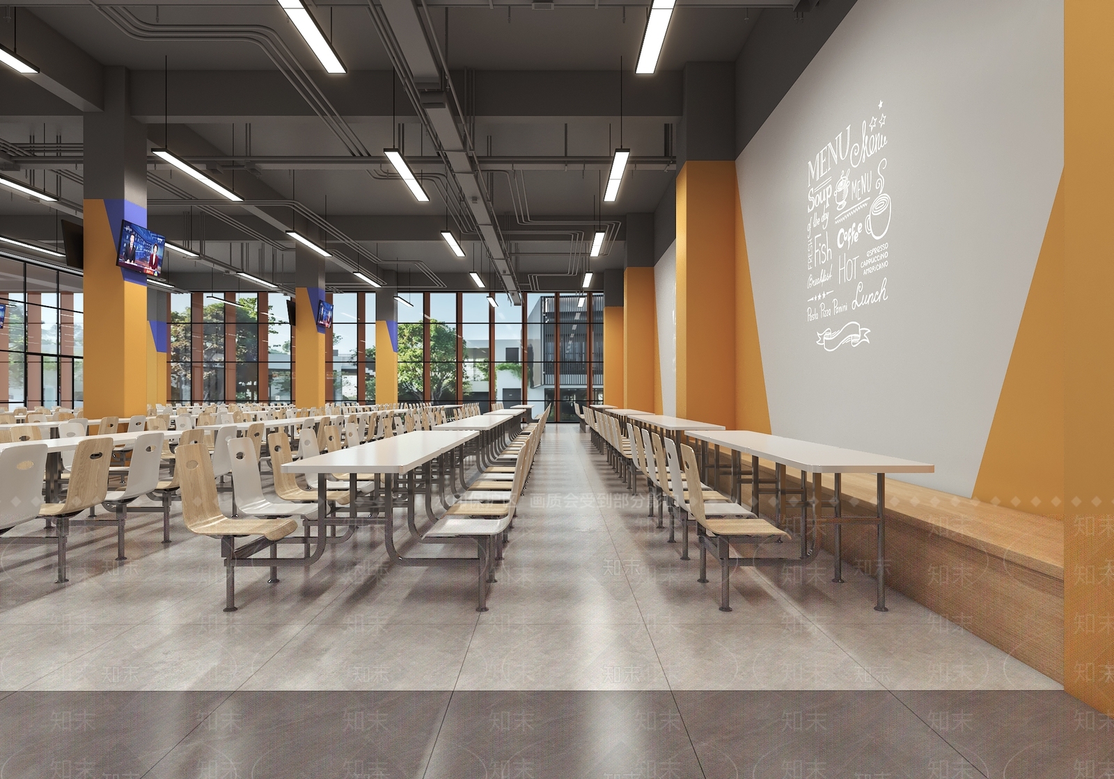 现代学校食堂3D模型下载【ID:1161351581】