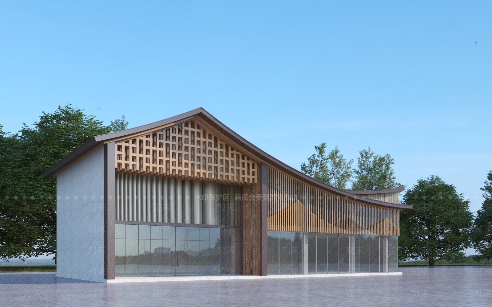 新中式展览馆单体建筑3D模型下载【ID:1161352022】