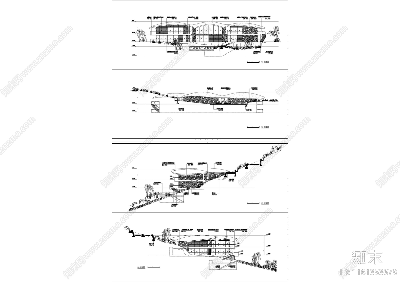 异型度假民宿建筑cad施工图下载【ID:1161353673】