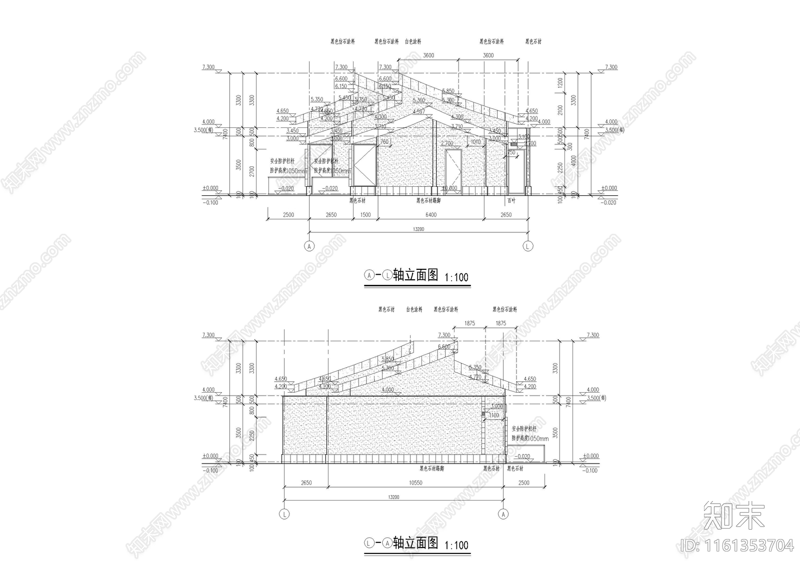 斜屋面民宿酒店建筑cad施工图下载【ID:1161353704】