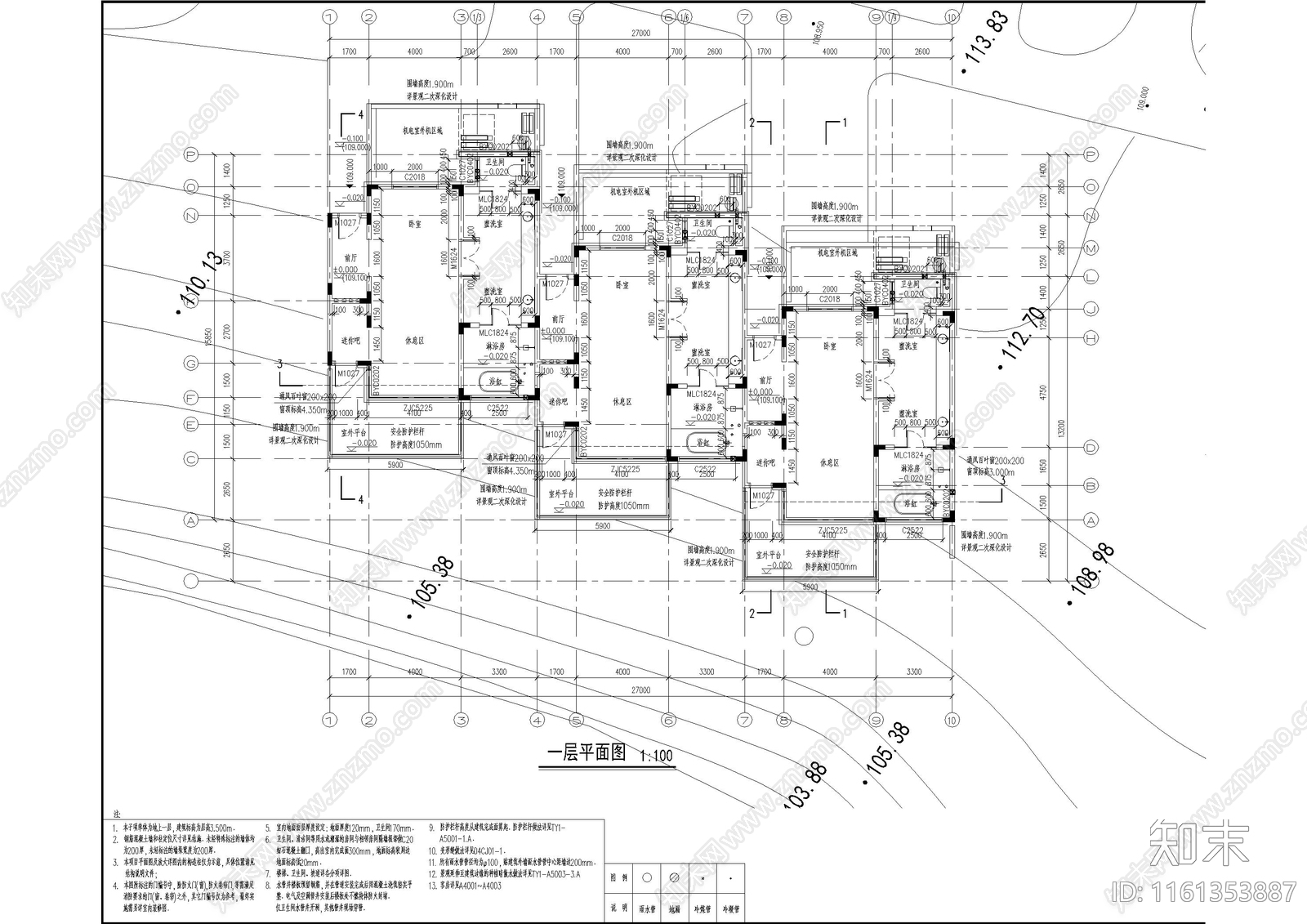 休闲民宿酒店建筑cad施工图下载【ID:1161353887】