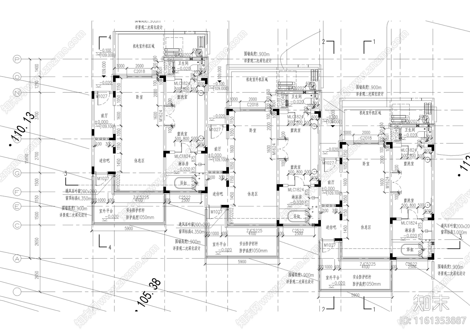 休闲民宿酒店建筑cad施工图下载【ID:1161353887】