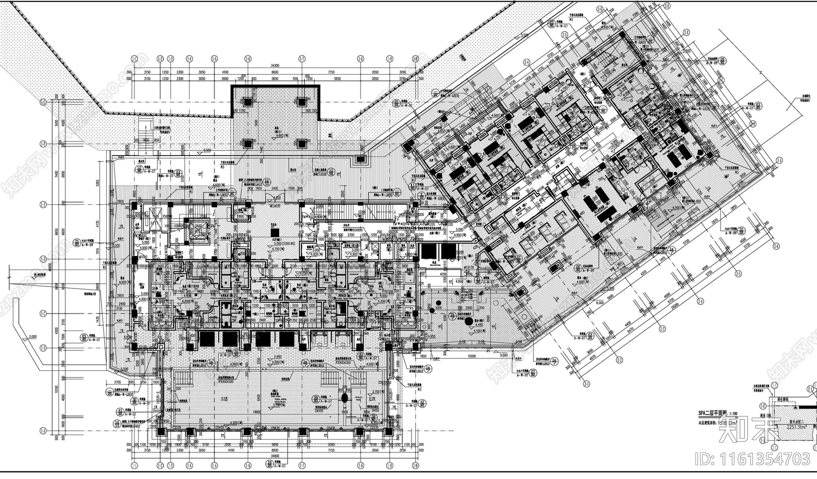 民宿酒店SPA建筑cad施工图下载【ID:1161354703】