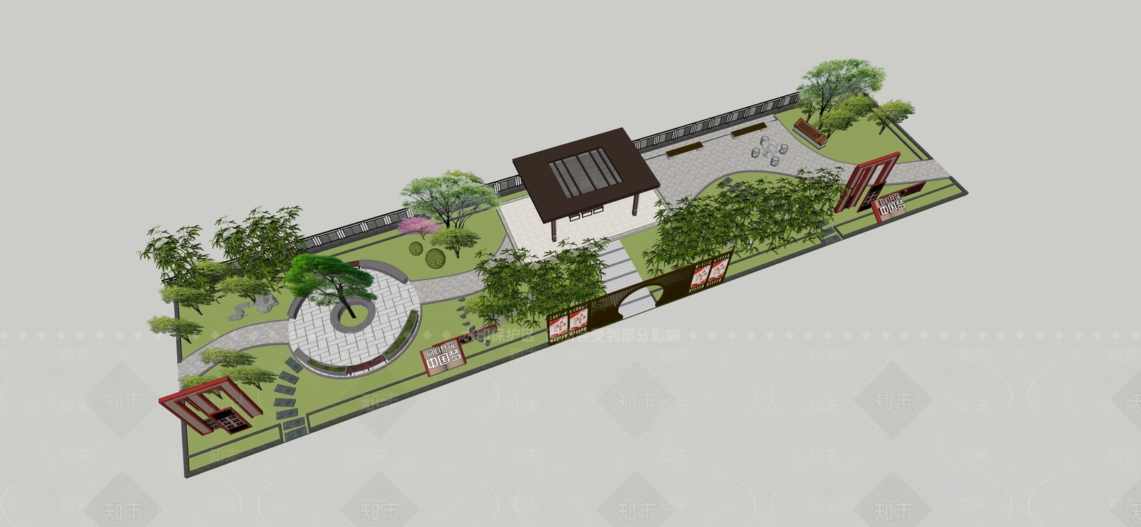 新中式口袋公园SU模型下载【ID:1161355187】