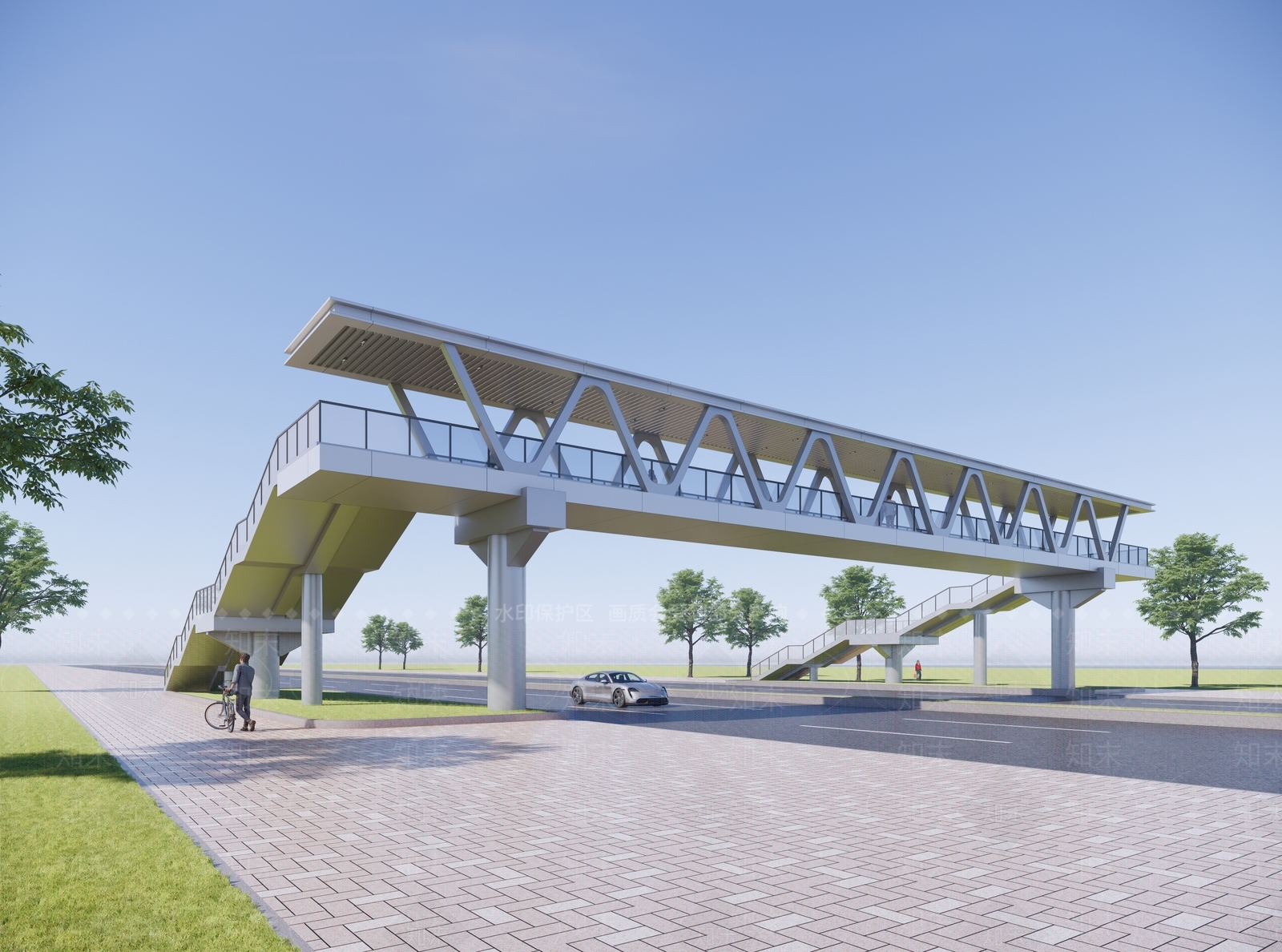 现代人行天桥SU模型下载【ID:1161356205】