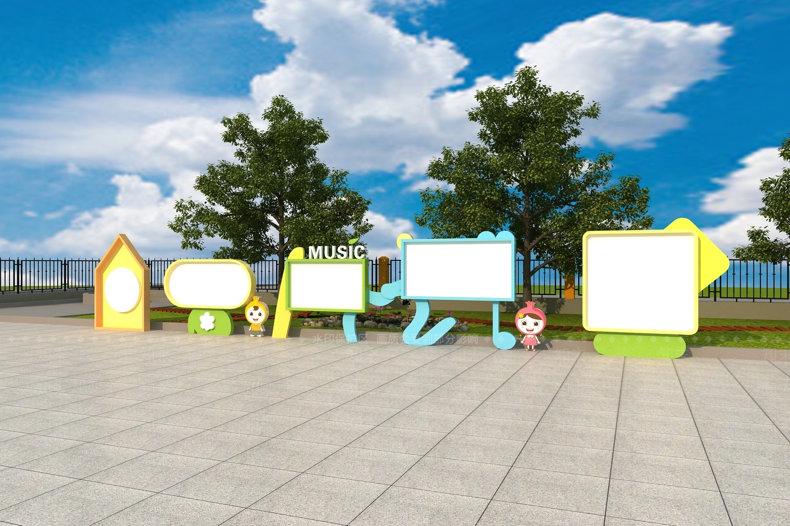 现代幼儿园卡通宣传栏3D模型下载【ID:1161358107】