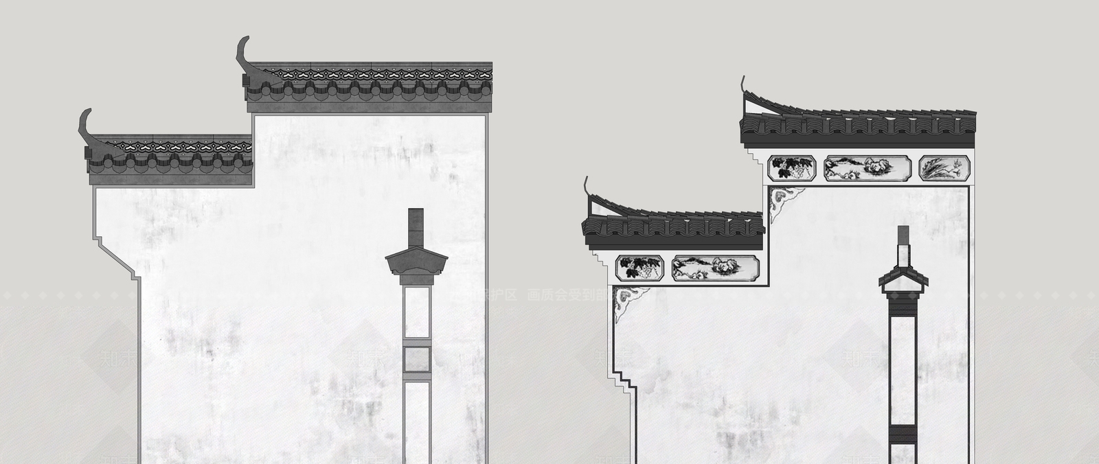 新中式马头墙SU模型下载【ID:1161359689】