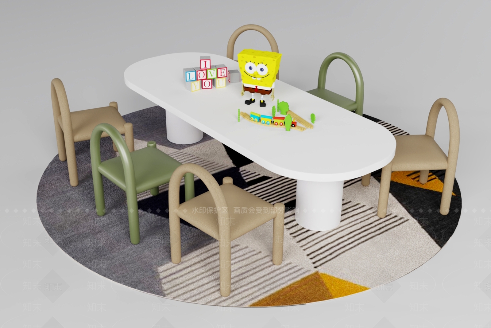 现代幼儿园桌椅3D模型下载【ID:1161362066】