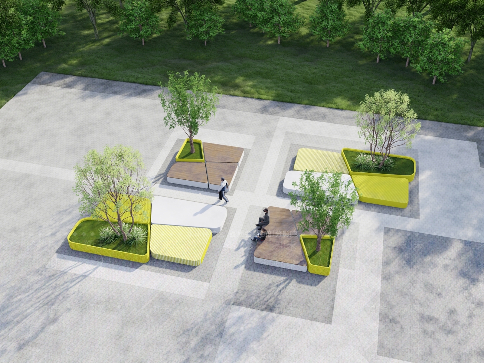 现代景观树池座椅SU模型下载【ID:1161363289】