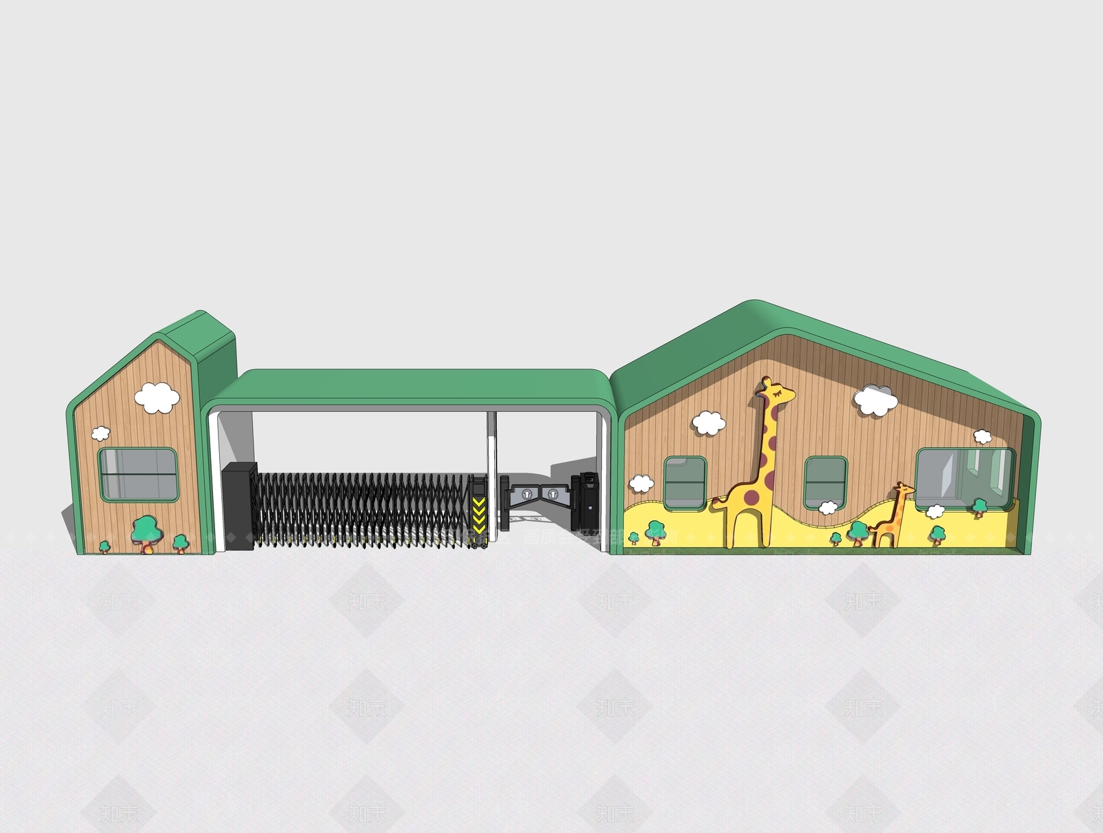 现代幼儿园大门SU模型下载【ID:1161368599】