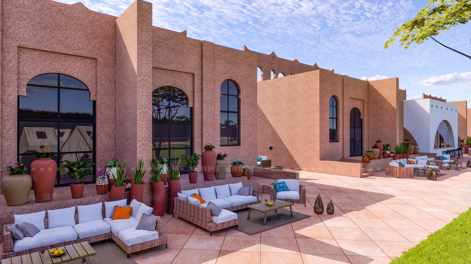 新中式新疆风格酒店景观SU模型下载【ID:1161368524】